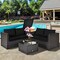 Black Outdoor Patio Furniture Set Steel & Rattan Loveseat Coffee Table